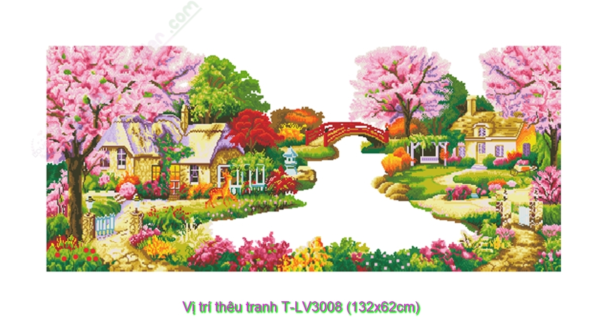 T-LV3008] Tranh thêu chữ thập Mùa Xuân Ấm Áp (kích thước trung bình  132x62cm)