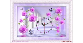 Tranh thêu chữ thập Lavender LV3009 Đồng hồ hoa hồng màu tím 67x43