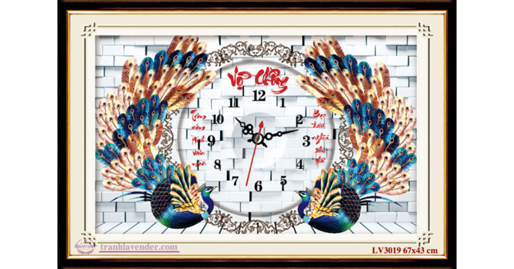 Tranh thêu chữ thập Lavender LV3019 Đồng hồ vợ chồng 67x43