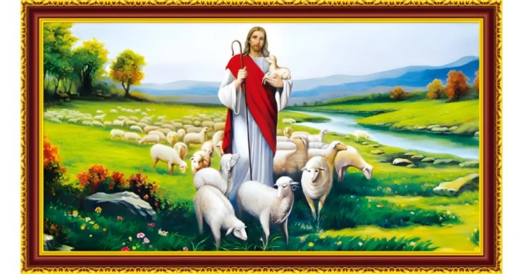 Tranh đính đá Chúa Jesu chăn Cừu LV339, kích thước 130x75 cm
