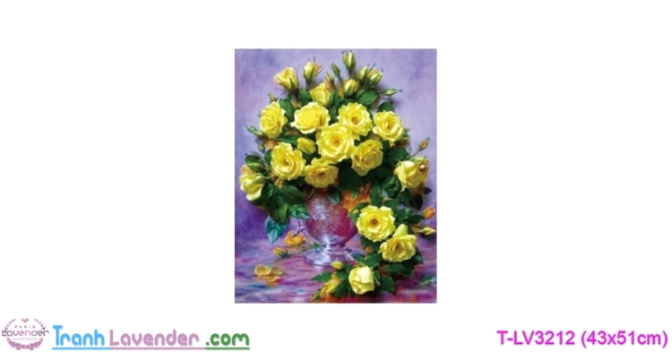 [T-LV3212] Tranh thêu chữ thập Hoa hồng vàng (kích thước nhỏ 43x51cm)
