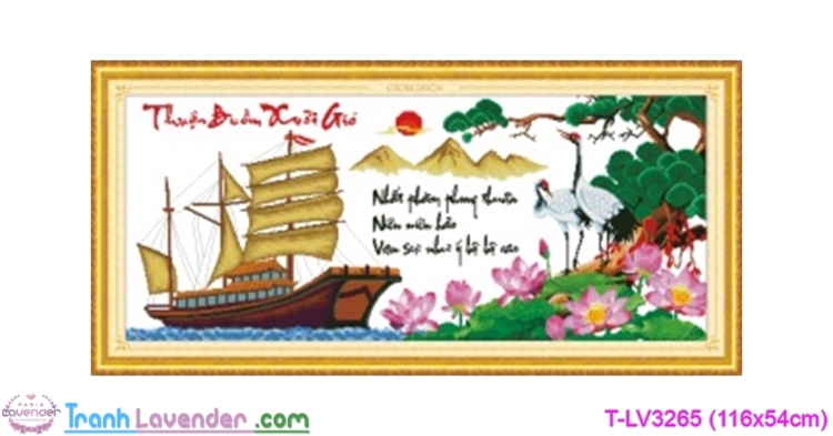 [T-LV3265] Tranh thêu chữ thập Thuận Buồm Xuôi Gió (kích thước trung bình 116x54cm)