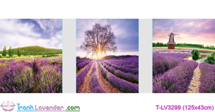 [T-LV3299] Tranh thêu chữ thập Hương sắc Lavender (Bộ 3) (kích thước trung bình 125x43cm)