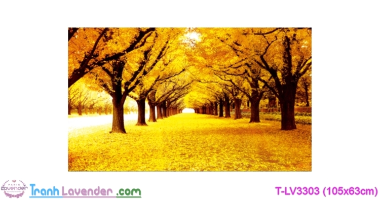 [T-LV3303] Tranh thêu chữ thập Mùa thu lá vàng (kích thước trung bình 105x63cm)
