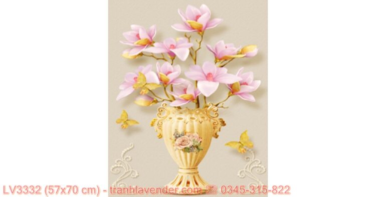 [T-LV3332] Tranh Bình hoa nghệ thuật thêu chữ thập kích cỡ nhỏ 57x70 cm