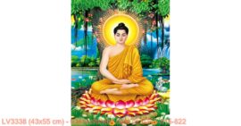 [T-LV3338] Tranh Phật Thích Ca Mâu Ni thêu chữ thập kích cỡ nhỏ 43x55 cm