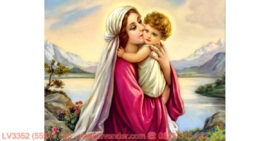 [T-LV3352] Tranh Tình yêu đức mẹ Maria thêu chữ thập kích cỡ nhỏ 55x43 cm