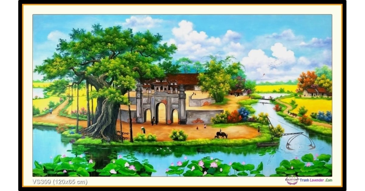 Tranh vẽ phong cảnh đường đồng làng quê khổ nhỏ TSD 423