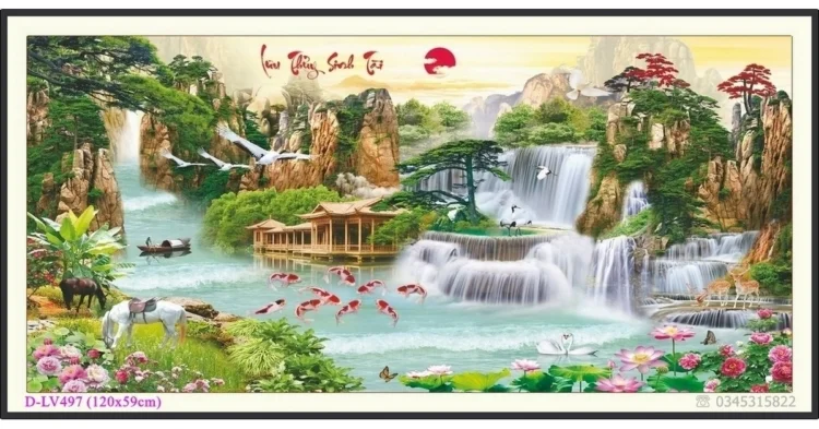 Tranh đính đá phong cảnh Lưu Thủy Sinh Tài - D-LV497 ❤️
