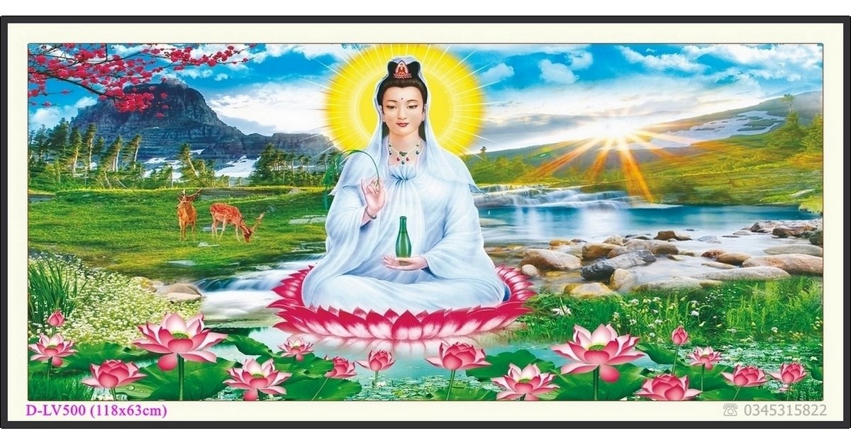 Tranh đính đá Phật bà Quan Âm tọa đài sen - D-LV500 ❤️