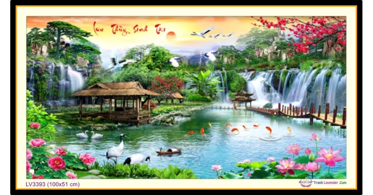 Tranh thêu chữ thập phong cảnh Lưu Thủy Sinh Tài 3D khổ nhỏ (100x51 cm)  💛T-LV3393