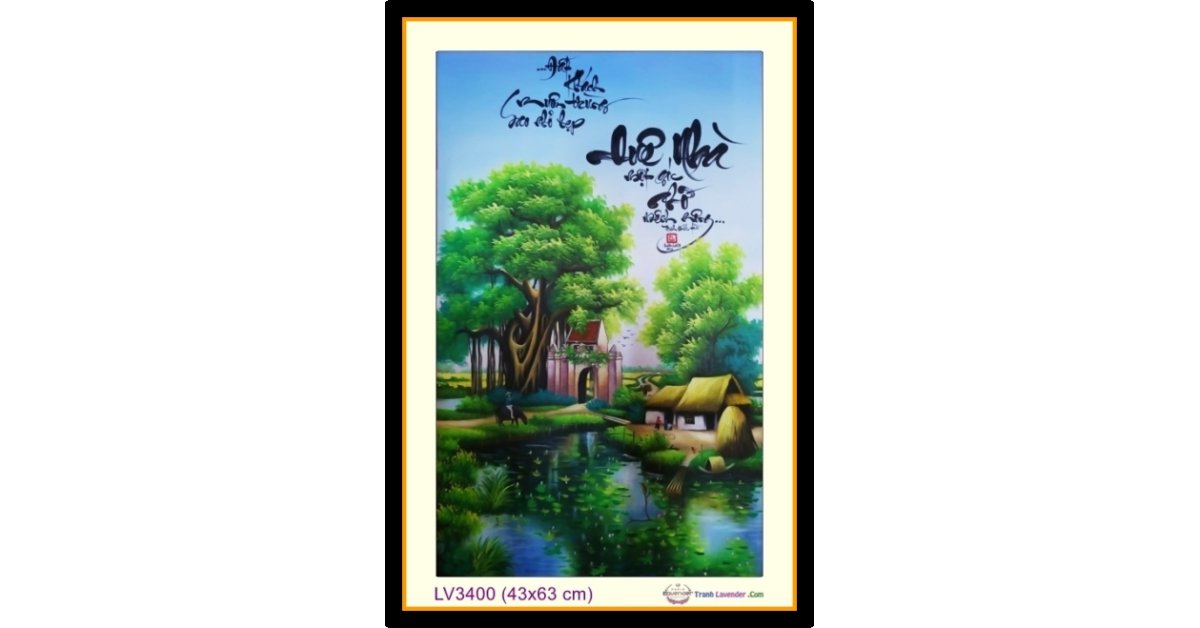 Tranh thêu chữ thập phong cảnh làng quê - thư pháp Gia Đình Hạnh Phúc 3D  khổ nhỏ (43x63 cm) 💛T-LV3400