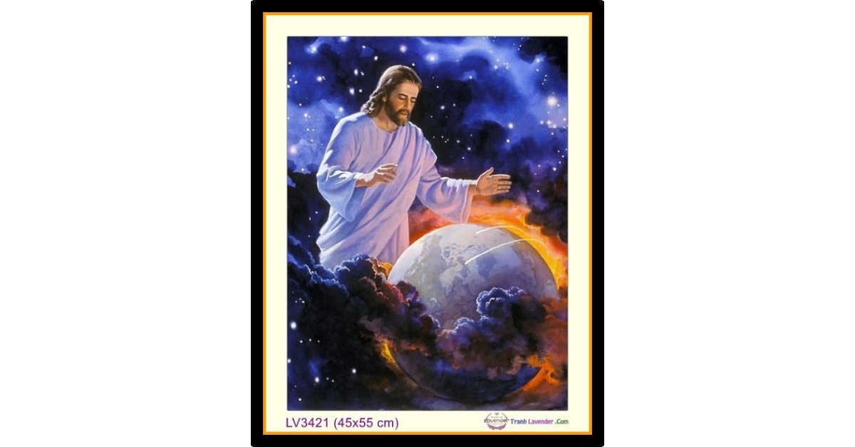 [T-LV3421] Tranh thêu chữ thập Thiên Chúa sáng tạo Trời Đất - Sáng Thế Ký khổ nhỏ (45x55 cm)