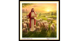 [T-LV3425] Tranh thêu chữ thập Chúa Giê-su (Jesus) Chăn Chiên - Chúa chăn Chiên Lành (chăn cừu) khổ nhỏ (50x50 cm)
