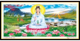 [T-LV3490] Tranh thêu chữ thập Phật Bà Quan Âm khổ nhỏ (97x52 cm)