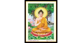 [T-LV3494] Tranh thêu chữ thập Đức Phật Ngồi gốc Bồ Đề khổ nhỏ (50x70 cm)