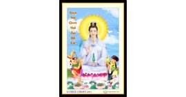 [T-LV3502] Tranh thêu chữ thập Phật Bà Ngồi Đài Sen khổ nhỏ (30x43 cm)