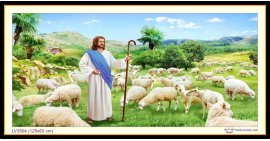 [T-LV3504] Tranh thêu chữ thập Chúa Chăn Cừu - Người chăn chiên lành khổ lớn (125x63 cm)
