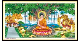 [T-LV3516] Tranh thêu chữ thập Phật Thích Ca Mâu Ni khổ nhỏ (75x42 cm)